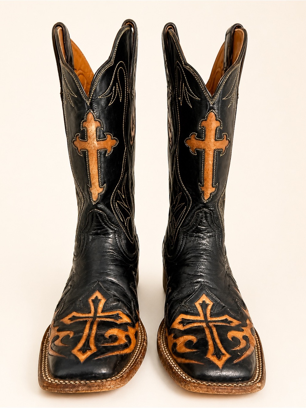 Black Jack Cross Flame Western Cowboy Boots Handmade USA Size 9B - Picture 8 of 8